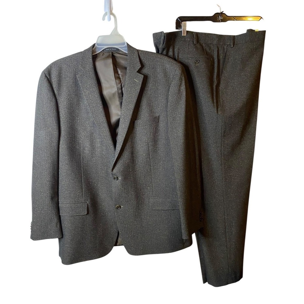 Michael Kors Mens Gray Pinstripe Suit 48L Blazer 44W 32L Pants Elbow Patch
